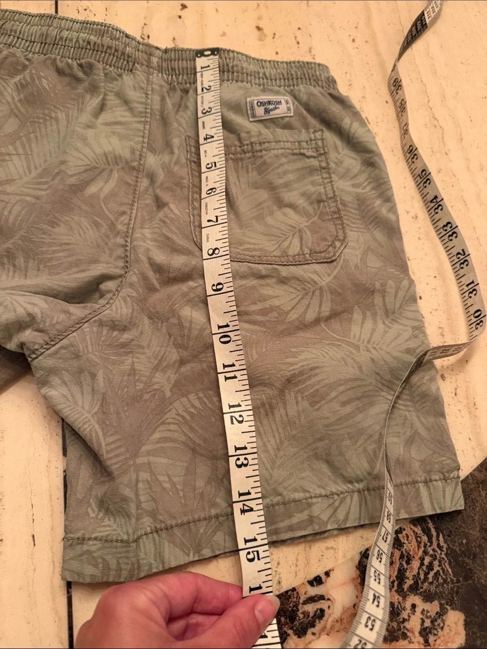 OshKosh B'gosh 100% Cotton Light Green Leaf Print Elastic Waist Shorts